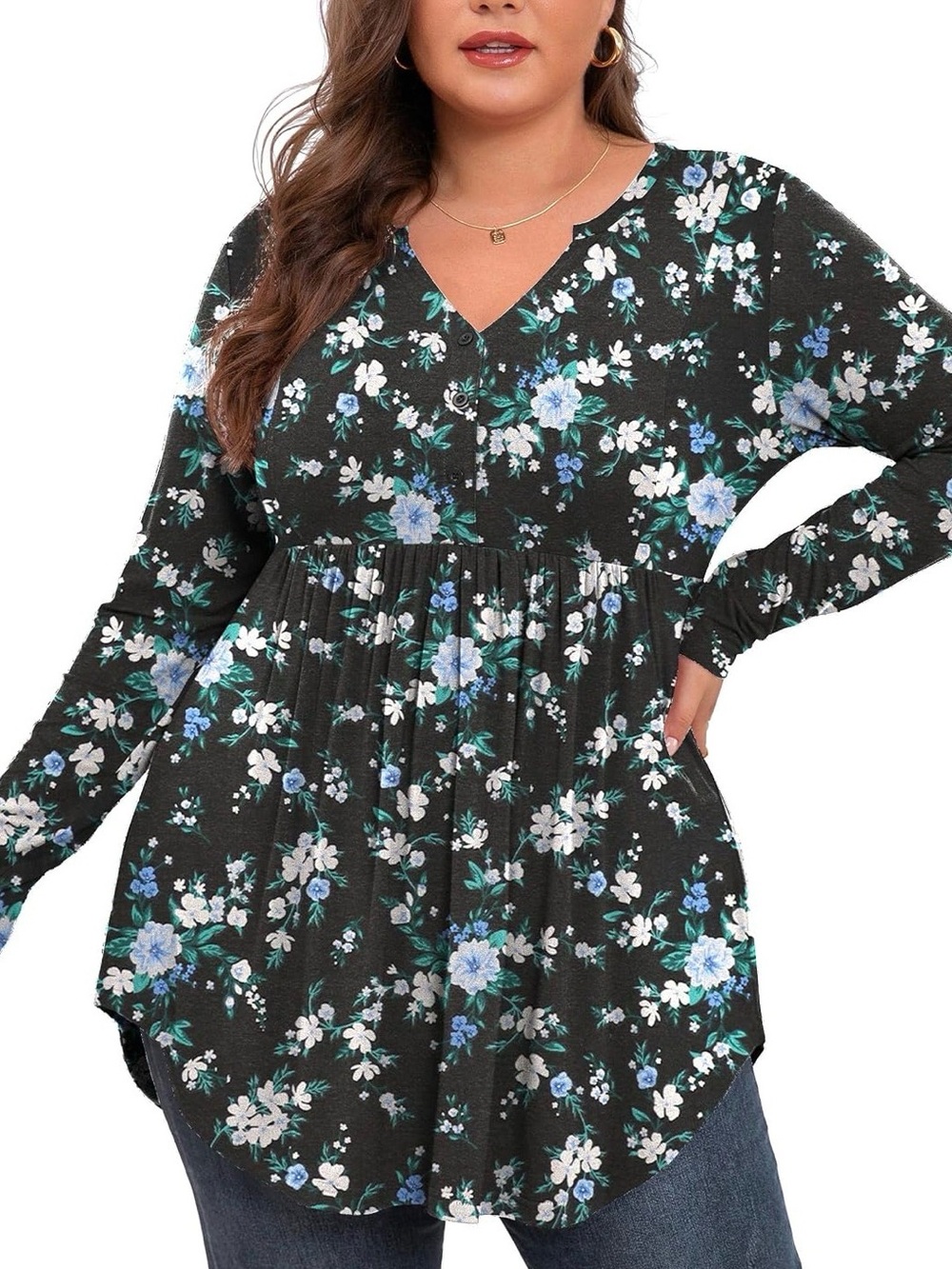 NWOT Floral Long Sleeve Tunic Top plus size